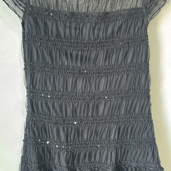 Nine West vintage y2k dress ruched mesh ruffle tiered sequins off the shoulder - Picture 8 of 10